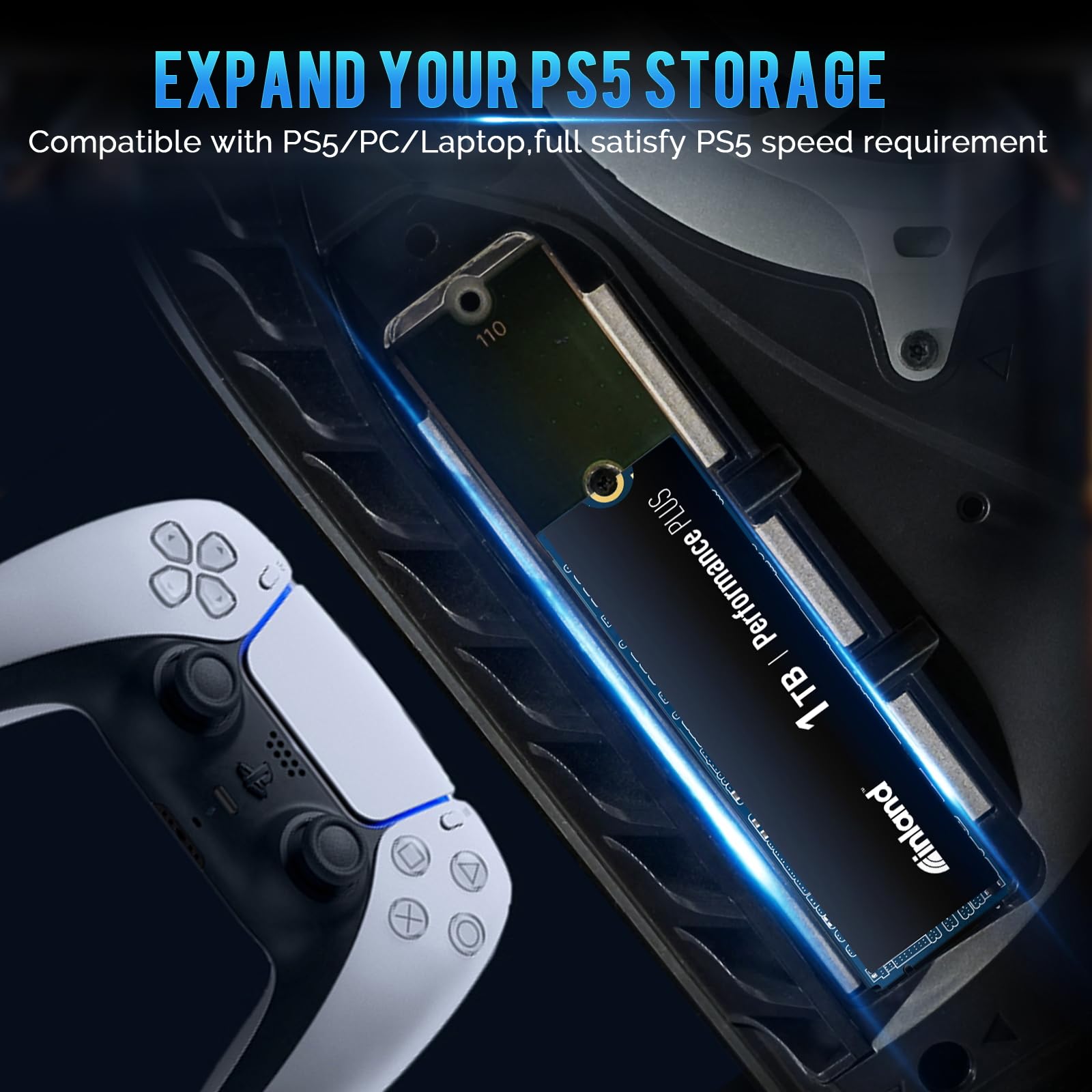 INLAND 1TB Performance Plus NVMe Internal Gaming SSD Solid State Drive Optimized for PS5 - Gen4 PCIe, M.2 2280, DRAM Cache, TLC 3D NAND Flash, Up to 7000MB/s