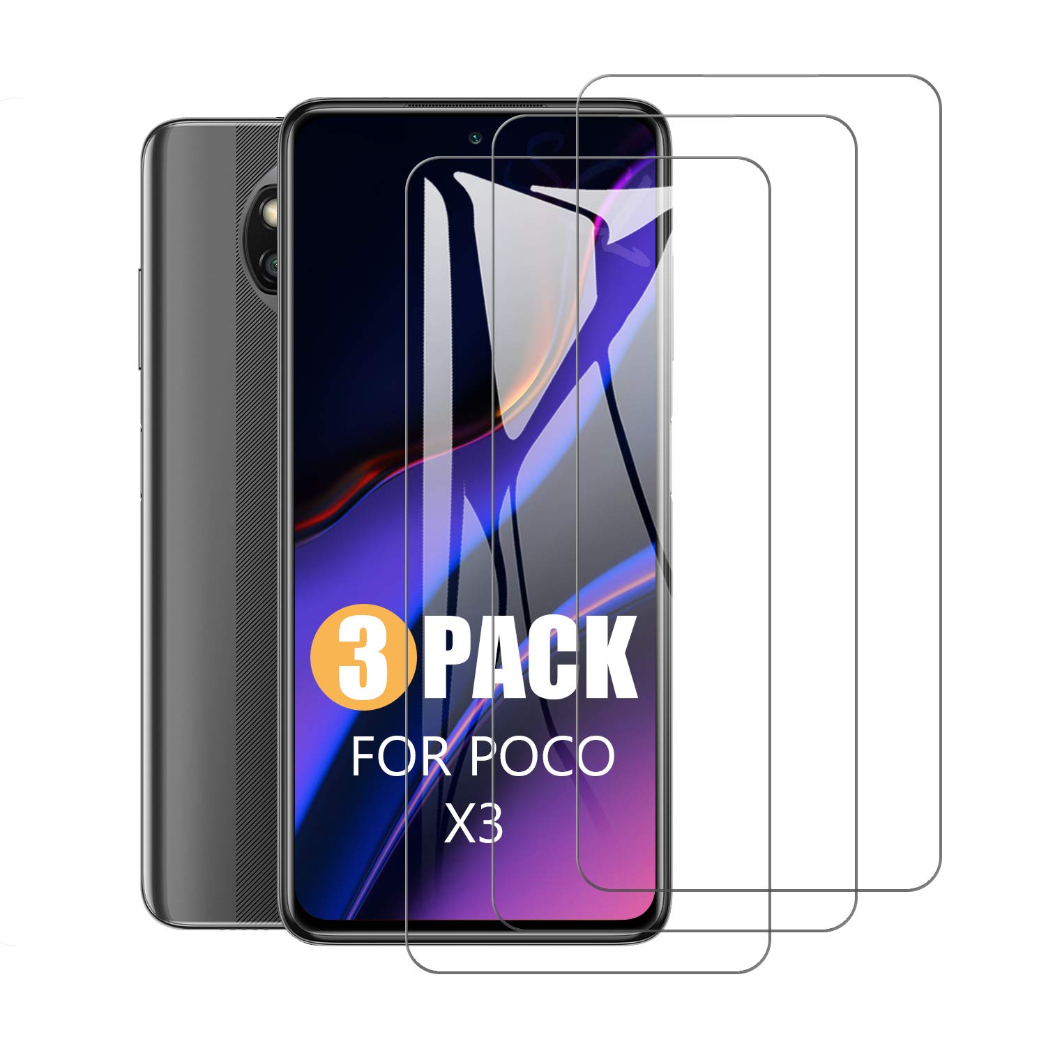 SCL Xiaomi POCO X3 NFC Screen Protector for POCO X3 Tempered Glass, (3-Pack) 2.5D Rounded Edge Glass Film,9H Tempered Glass,[Anti-Scratch][Anti-Fingerprint][Bubble-free]