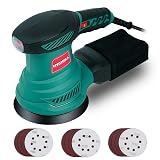 HYCHIKA 5-Inch Random Orbital Sander, 13000RPM Electric Palm Sander with 6 Variable Speeds, Powerful Motor, 12PCS Sandpapers and Efficient Dust Collection Bag, for Woodworking, Finishing and Polishing