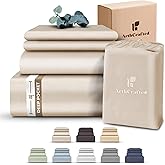 ArthCrafted 100% Eucalyptus Tencel Queen Bed Sheets, 18 Inch Deep Pocket Queen Sheets, Cooling Sheets with Elastic Corner Straps, Eucalyptus Silk Tencel Lyocell (Oat Milk, 4PC Queen)
