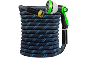 Junredy Garden Hose 50FT, NON-EXPANDABLE Heavy-Duty Flexible & Lightweight Water Hose with 10-Function Nozzle, No-Kink, Leak-Proof, Solid Fittings for Car, RV Marine Camper, Outdoor, Yard, Lawn