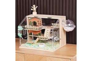ECOCEN 11 in 1 Wooden Hamster Cage with All Accessories, 15.8 Inch 3-Layer Dwarf Hamster Cage Acrylic,Small Animal Cages, Pastoral Style Mouse Cage for Pet Mice, Hedgehog, with Stairs, Fences and Swing