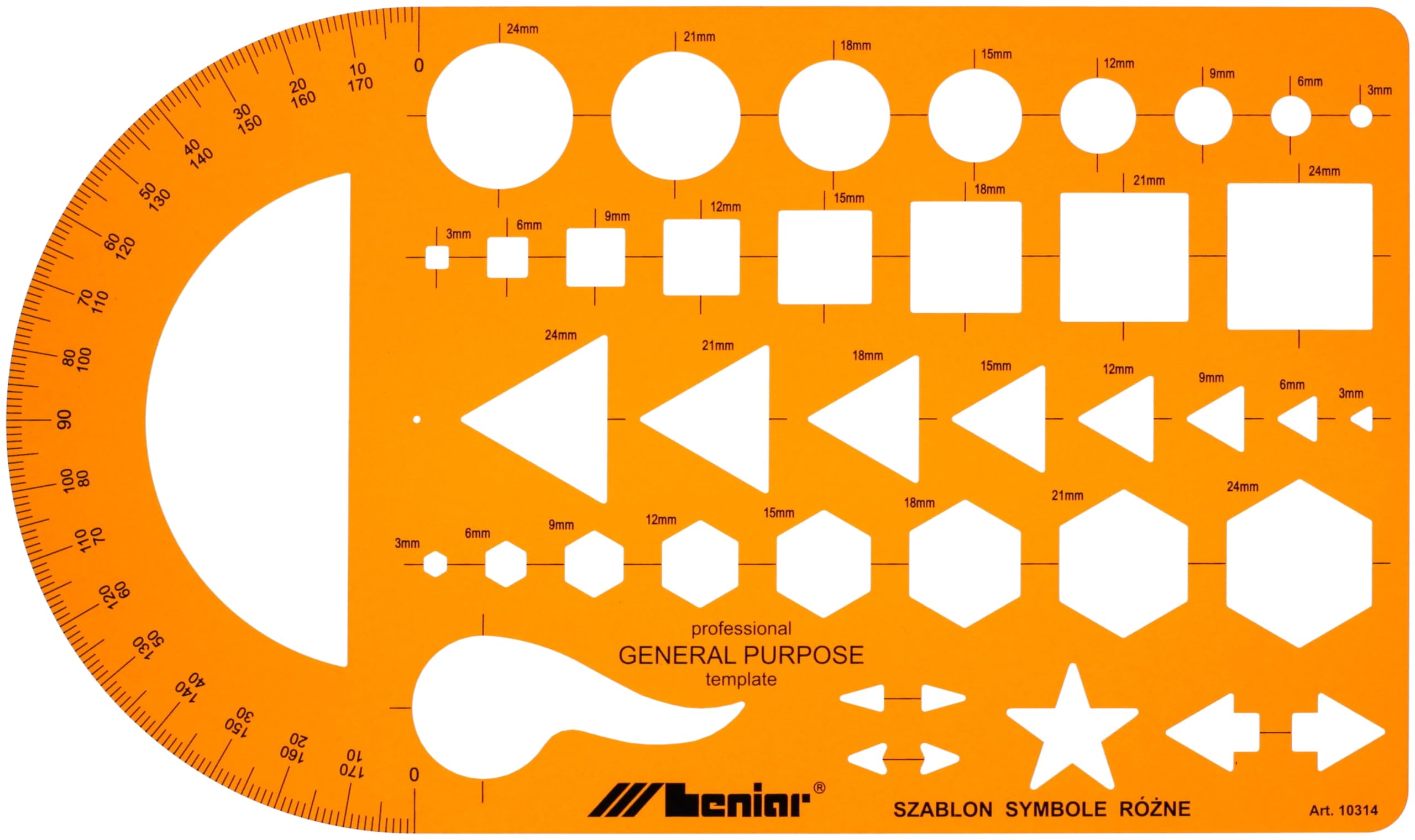 Circle Triangle Square Hexagon Arrow Stencil - Stencil Technical Drawing - Circular Stencil Technical Drawing - Technical Drawing Stencil - Circle Template - Protractor Ruler