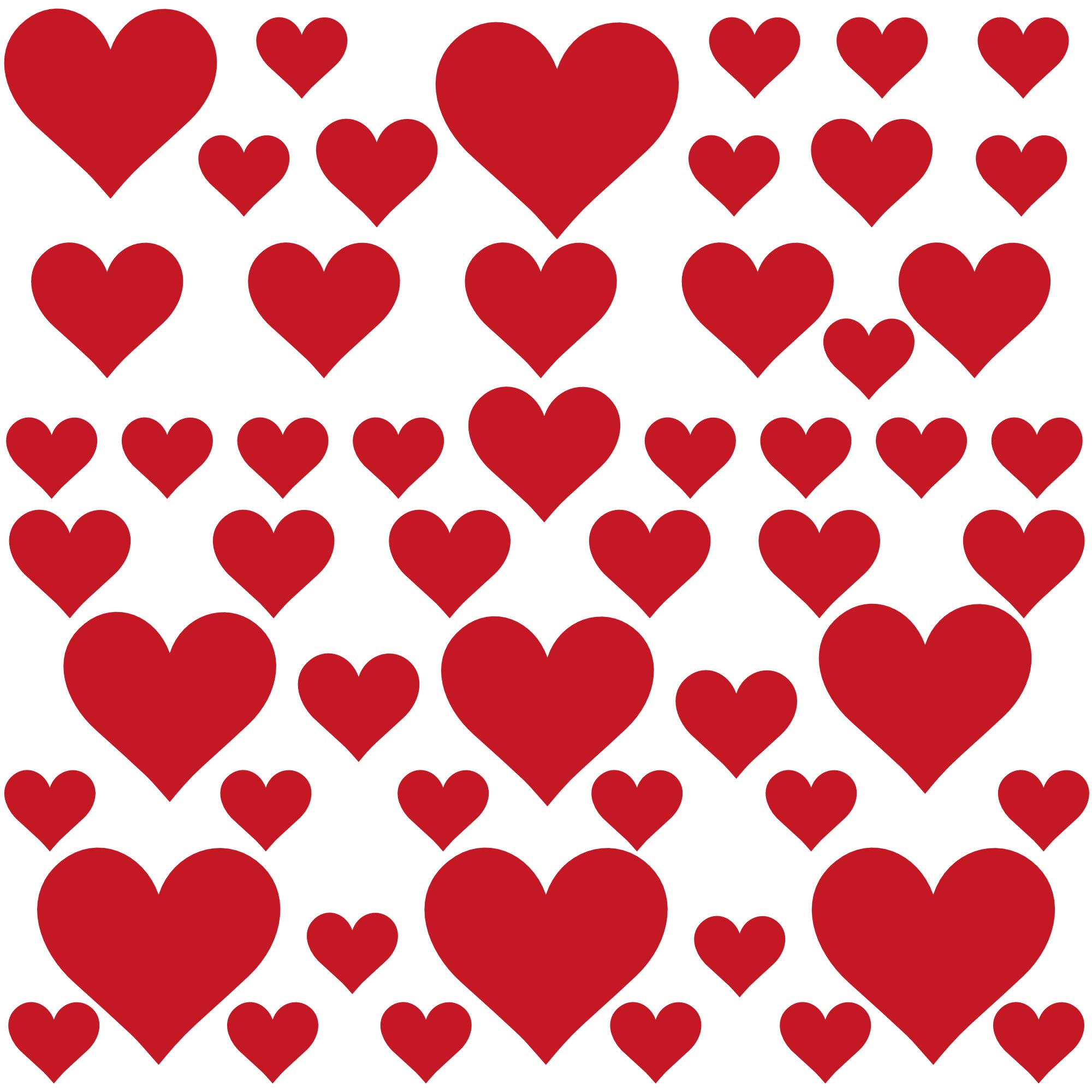 PREMYO Set of 54 Heart Wall Stickers Kids - Nursery Decor Easy to Apply - Decals for Bedrooms for Girls Boys Red