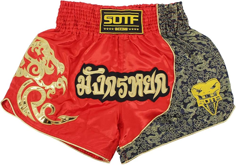 SOTF Muay Thai Fight Shorts for Kids Men Elastic Waist Kickboxing MMA Shorts: Clothing