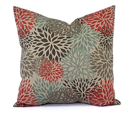 Amazon Com Orange Blue And Beige Floral Pillow Shams Orange