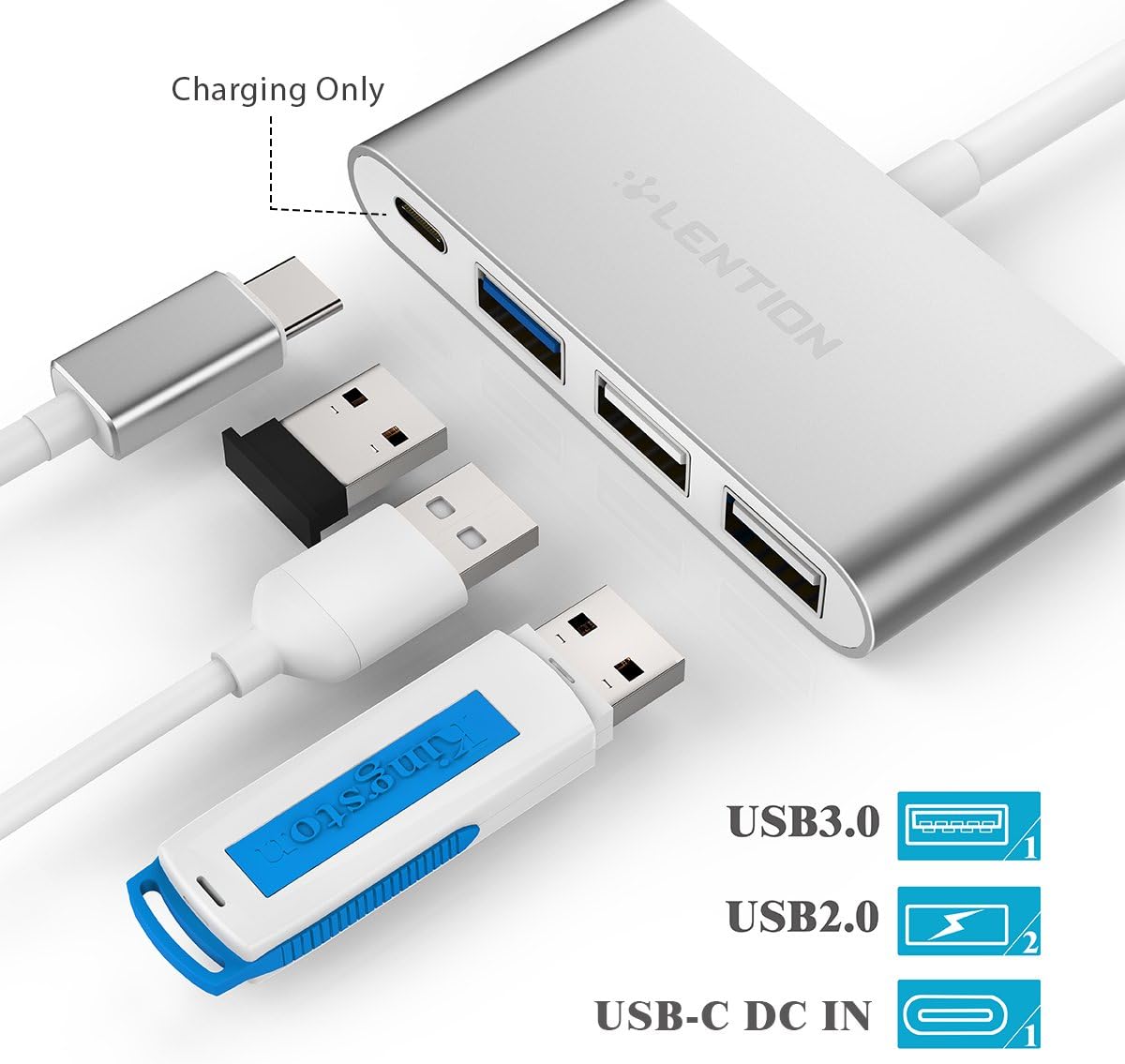 LENTION 4-in-1 USB-C Hub with Type C, USB 3.0, USB 2.0 Compatible 2020-2016 MacBook Pro 13/15/16, New Mac Air/Surface, ChromeBook, More, Multiport Charging & Connecting Adapter (CB-C13, Silver): Computers & Accessories