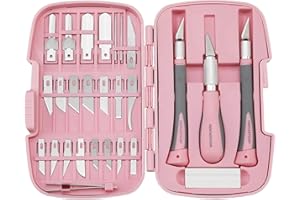 FantastiCAR Craft Knife Precision Cutter Hobby Knife Blades Set (30pcs) for Art Work, Scrapbooking, Stencil, Architecture Modeling, Wood Leather Working (Pink)