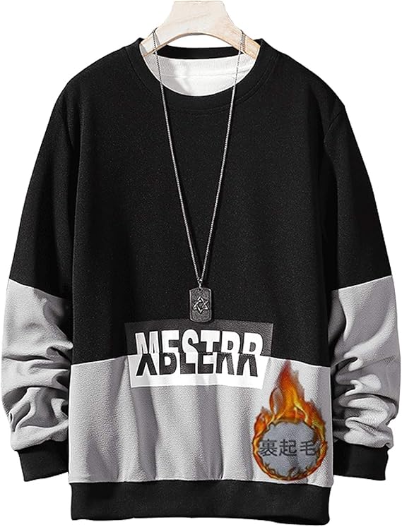 Amazon ベラバント トレーナーメンズ 長袖 スウェット 丸首 切り替え プリント オシャレ ストリート系 ゆったり 大きいサイズ カジュアル 秋冬 裏起毛 ブラック L トレーナー パーカー 通販