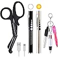 Enhon 6 Pack Nurse Tools Set, 2 Rechargeable Reusable LED Pen Lights with Two LED Sources and Pupil Gauge, One 6'' Trauma Bandage Shear and 3 Mini Highlighter Pen for Nurse, Doctor, Students(Black)