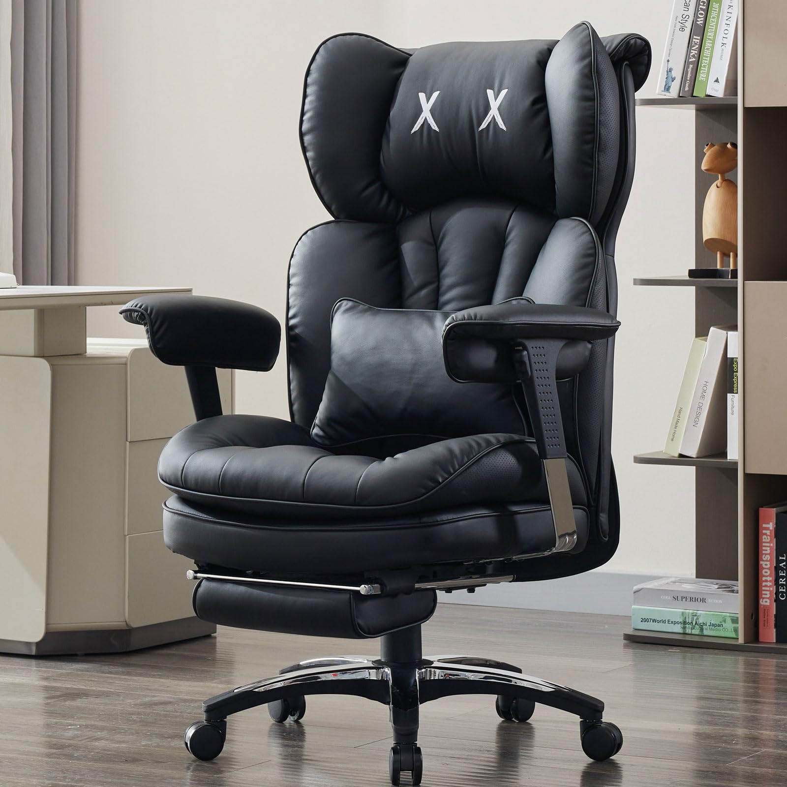Photo 1 of Efomao Big and Tall Office Chair with Footrest – High Back Computer Chair with Adjustable Armrests?Executive Office Chair with Wide Seat, Modern Desk Chair for Home Office, Gaming, or Study, Black