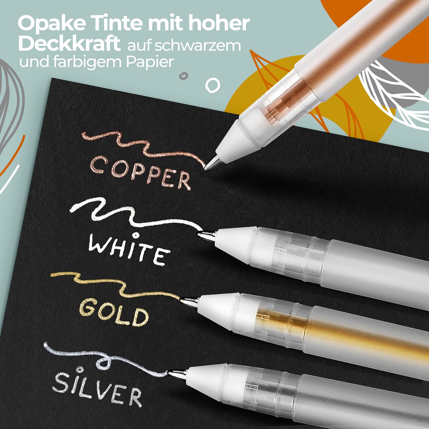 colozoo 4 Metallic Stifte Set 0.8mm Gel Pens | Gelstifte Set - Scrapbook Pen für Schwarzes Papier, Gästebuch Hochzeit Fotoalbum inkl. Gold, Silber, Kupfer & Weiß 3