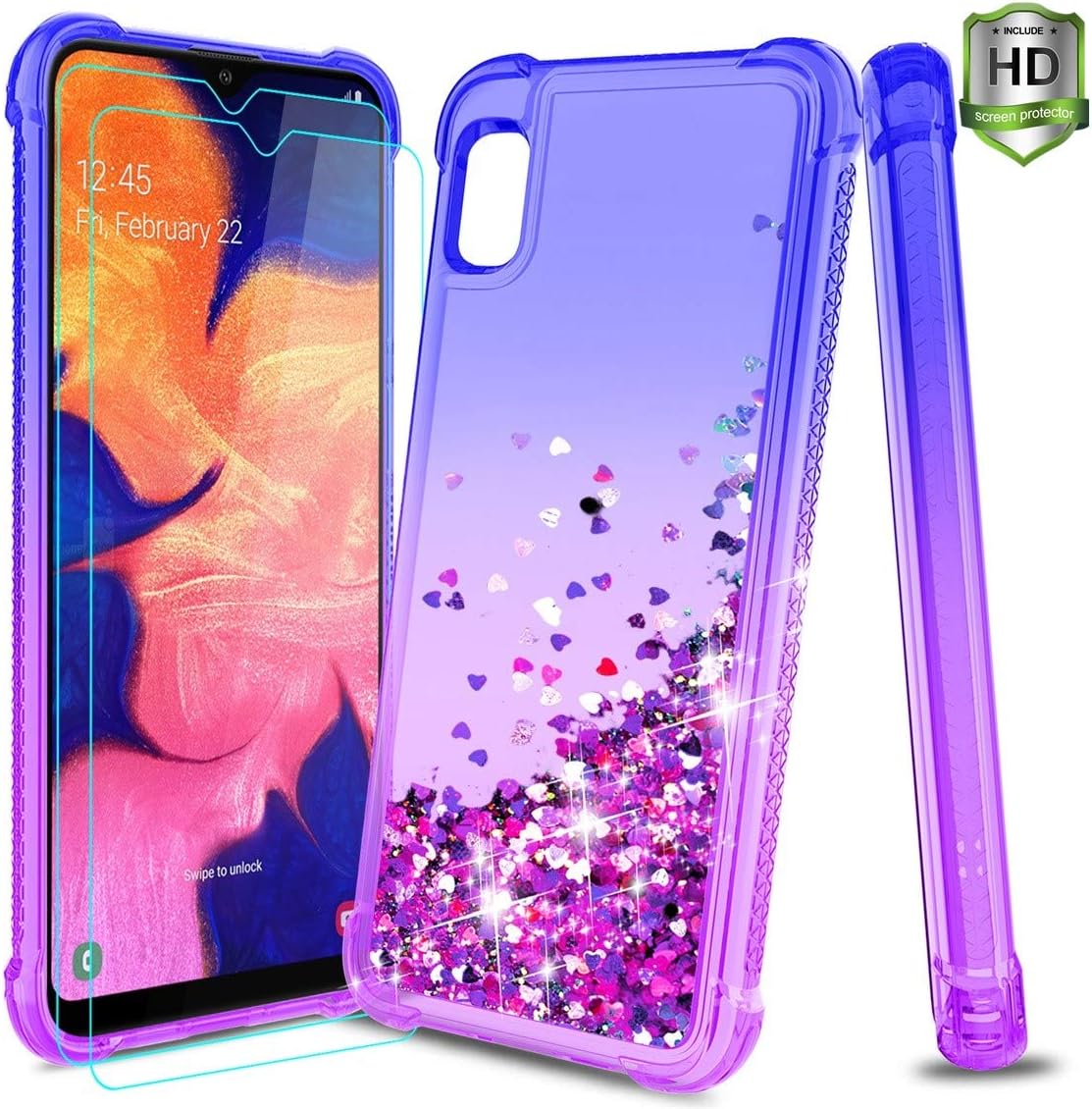 Tmacker Samsung Galaxy A10E Case,Samsung Galaxy A10E Phone Case,TPU Glitter Liquid Quicksand Shockproof Protective Phone Cover for Girls Women-Bule/Purple