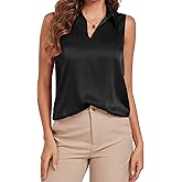 Wantschun Womens Silk Satin Sleeveless Blouse Casual Top Bussiness Shirt Lapel V Neck Tank Top