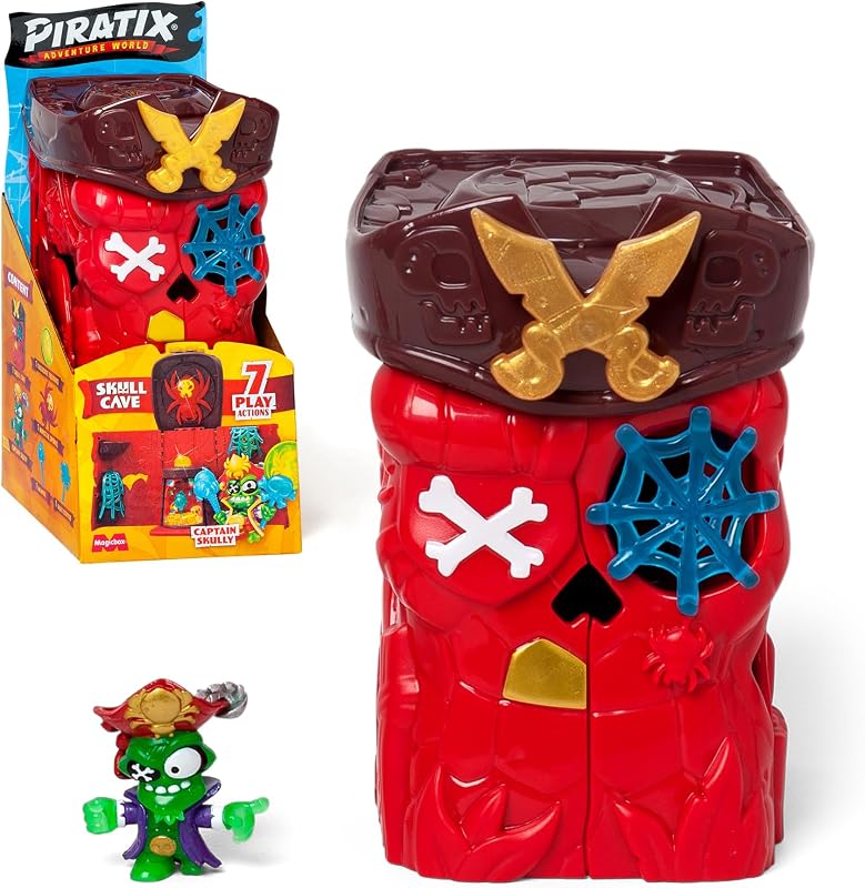 PIRATIX Secret Skull Cave – Cueva secreta de Shark Island, Contiene 1 Skull Cave, 1 Piratix , 2 accesorios “cristal” (1 arma y 1 cetro), 1 araña y 1 tesoro