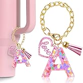 Fabenyok Letter Charm Accessories for Stanley Cup, Cute Initial Letter Keychain Handle Charm with Love for Stanley Tumbler