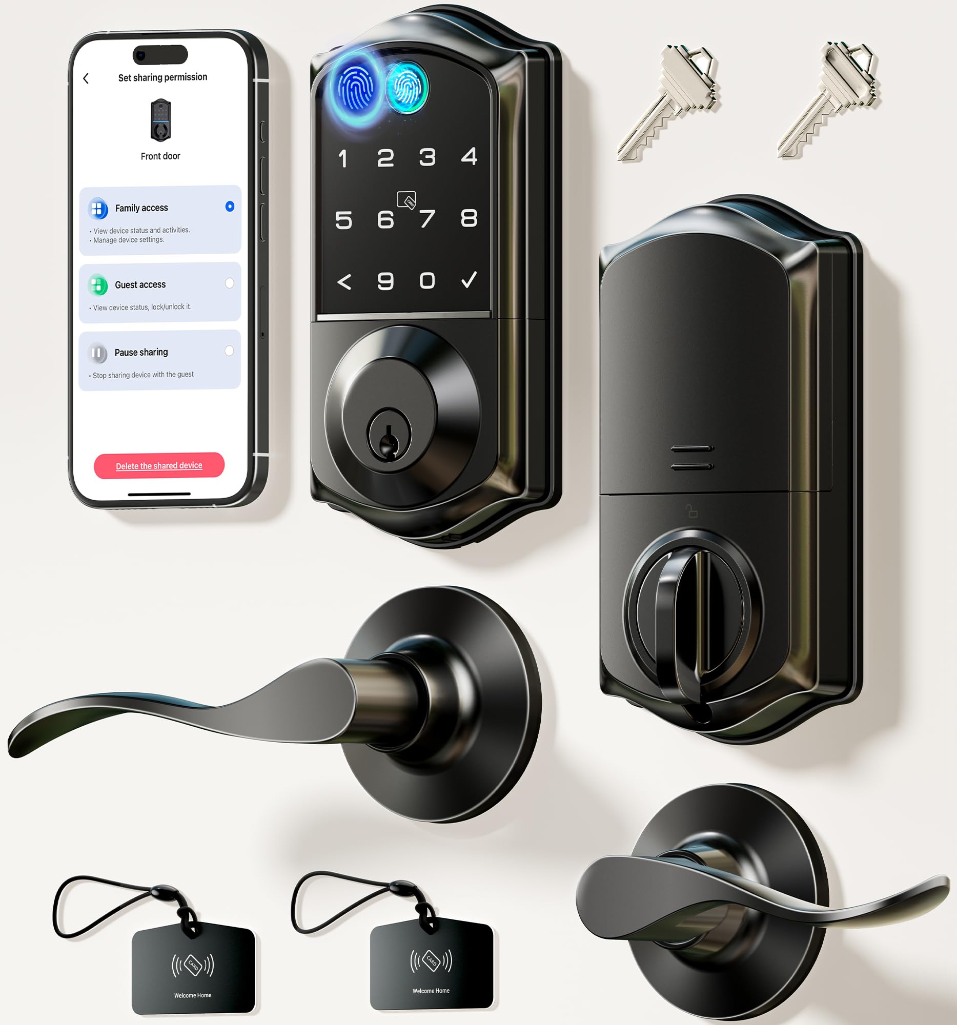 Photo 1 of PARTS ONLY - MISSING DOOR HANDLE -------------------------------------------------------------------------------------------------------------Veise VE017-L Fingerprint Smart Lock with 2 Lever Handles, Keyless Entry Front Door Lock Set, App Control, Electr