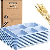Pinkunn 8 Pcs Large 14 Inch Wheat Straw Divided Plates Unbreakable Dinnerware Set Microwave Dishwasher Lunch Tray Lightweight Plates (Blue)