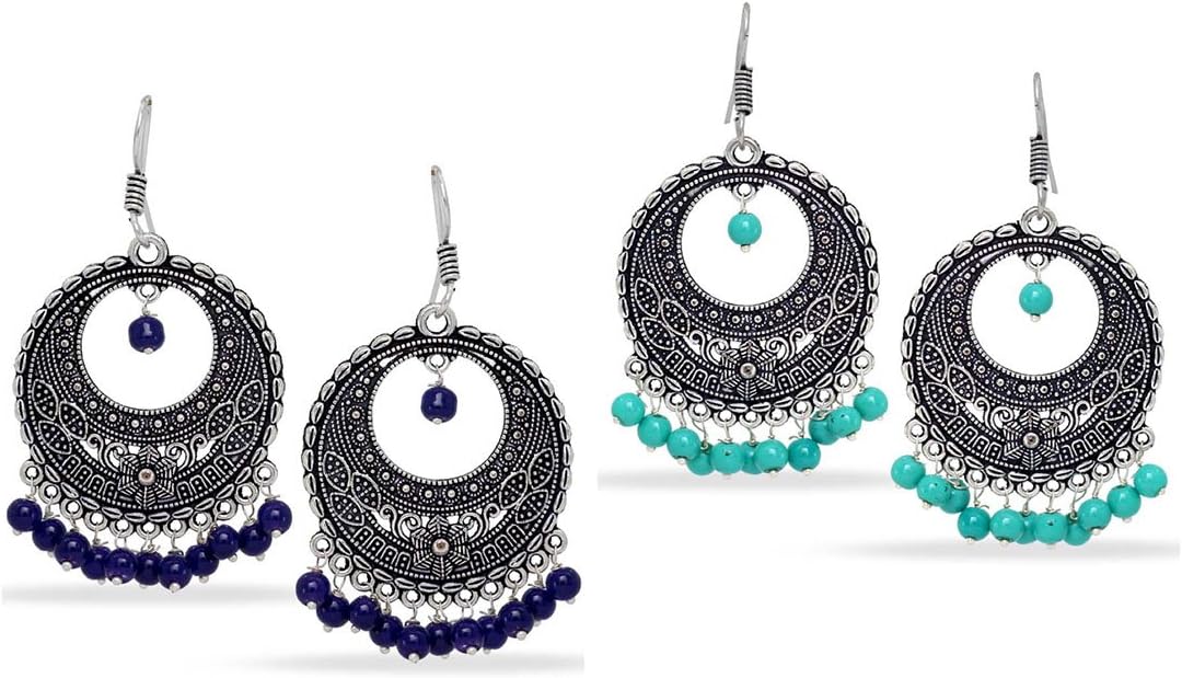 Fashion Honor Indian Traditional Beautiful Colorful 2 Pairs Jhumki Earrings Combo Jewelry Gift For Her, Girl, Women, Mother, Sister, Girlfriend, Party Wear, Daily Wear