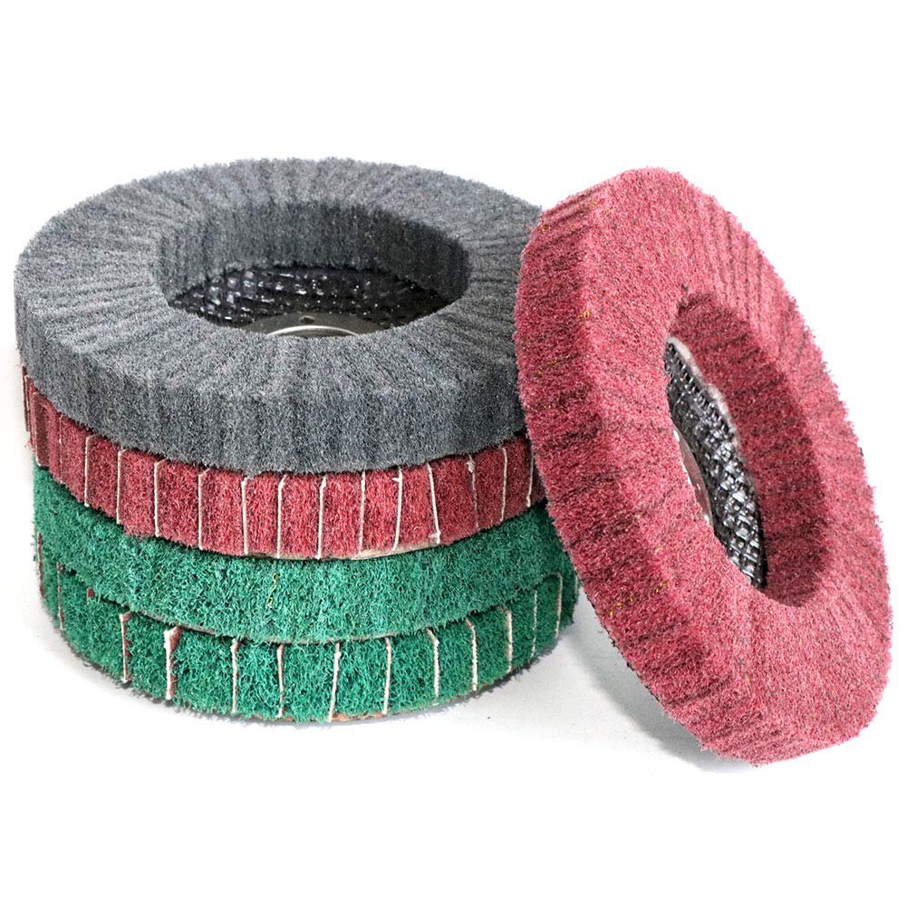 5Pcs 4.5" x 7/8" Nylon Fiber Buffing Wheel Scouring pad Flap Polishing Disc for Angle Grinder (Mix grit)