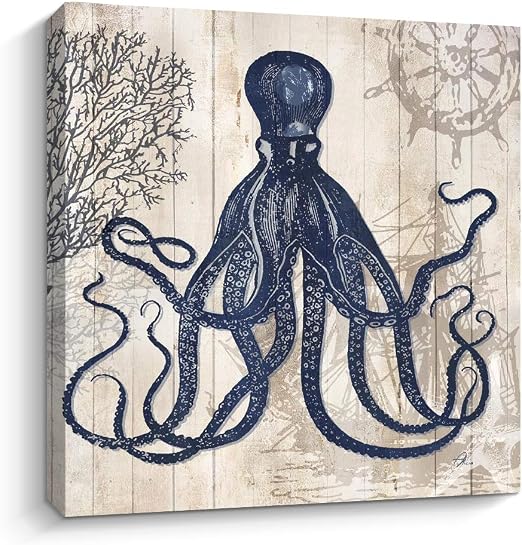 Amazon Com Pinetree Art Octopus Wall Art Bathroom Decor Painting On Canvas Swimming In The Ocean For Home Decor Octopus 12 X 12 Inch Posters Prints