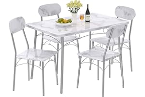 VECELO Dining Set 5 Piece Dinette Kitchen, Breakfast Nook and Small Space, White, Table & Chair for 4