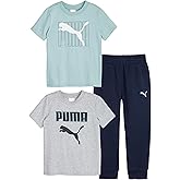 PUMA boys 3 Piece Set, Short Sleeve Cotton Jersey T-shirts & Matching Tricot Pant