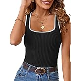 MEROKEETY Women's Sleeveless Square Neck Tank Tops 2026 Slim Fitted Color Block Knit Shirts Summer Basic Sweater Vest