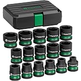TIWINTUL 1/2" Drive Shallow Impact Socket Set, 8-24mm, Metric, CR-MO, | 6-Point, 16 Pieces Stubby Socket Set for Automotive Maintenance, Repairs and DIY Projects