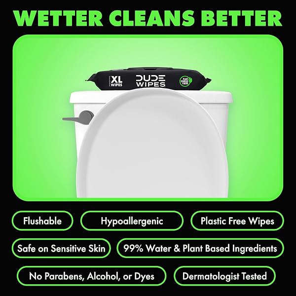 DUDE WIPES HERBAL RELIEF FLUSHABLE WIPES – EXTRA-LARGE ADULT WET WIPES – 6 PACK (288 COUNT) – INFUSED WITH SOOTHING WITCH HAZEL, GERANIUM ESSENTIAL OILS, VITAMIN E, AND ALOE – SEPTIC AND SEWER SAFE