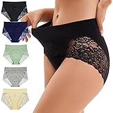 Yisica Sexy Lace Women Panties High waisted Soft Comfortable Underwear cotton Female Briefs 5 Pack