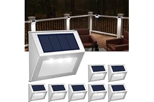 JSOT Solar Lights Outdoor for Deck,Waterproof Solar Garden Lights Decorative Outside Lamp for Walkway,Fence Post,Backyard,Railing,Wall,Pool,Step,Stairs 8 Lights Cool White