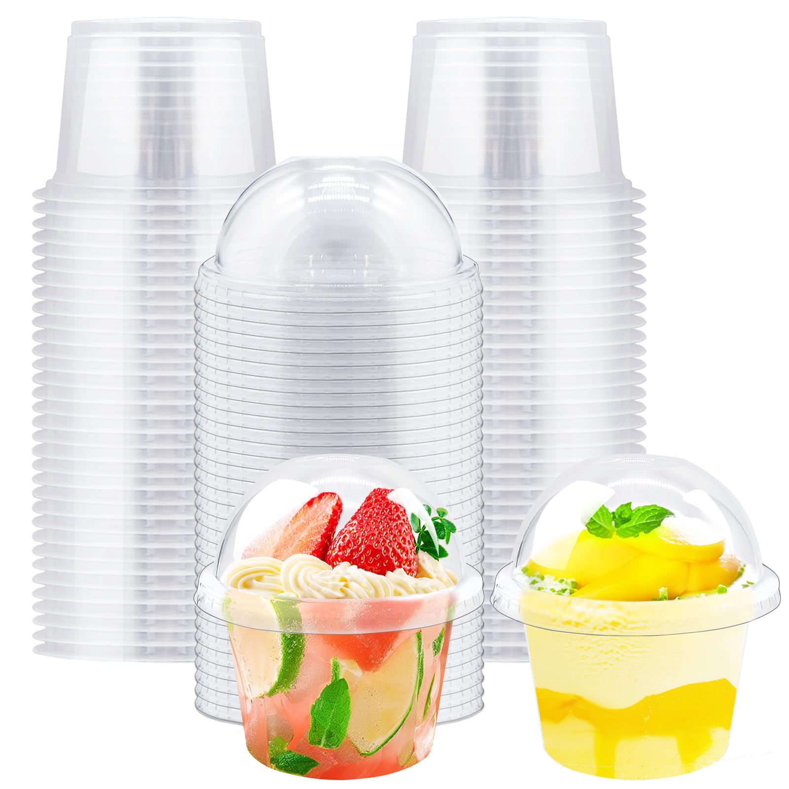 Photo 1 of 50Pcs 8oz Clear Plastic Cups with Dome Lids(No Hole),Disposable Dessert Cups Parfait Party Serving Cup,Take Away Food Containers Bowls for Ice Cream,Cake,Fruit,Pudding,Jello Shot