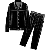 LecGee Men's Fall Soft Velour Casual 2 Piece Set Button Down Solid Color Jacket and Cuffed Pants Outfit Dailywear set