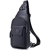 BULLCAPTAIN Mens Leather Crossbody Bag Shoulder Sling Bag Casual Daypacks Chest Bags for Travel Hiking Backpacks