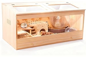 Kyerlish 31.5 Inch Wooden Hamster Cage with Pull-Out Tray, Small Animal Habitat with Double Skylight Doors for Gerbil, Mouse, Guinea Pig, Rat, No Accessories