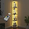 VTRIN Corner Shelf with Light, Floor Lamps with Shelves for Living Room, Small Space, Modern Home Decor Stand Sturdy 5-Tier Corner Bookshelf Cabinet Display Shelf for Collectibles, White