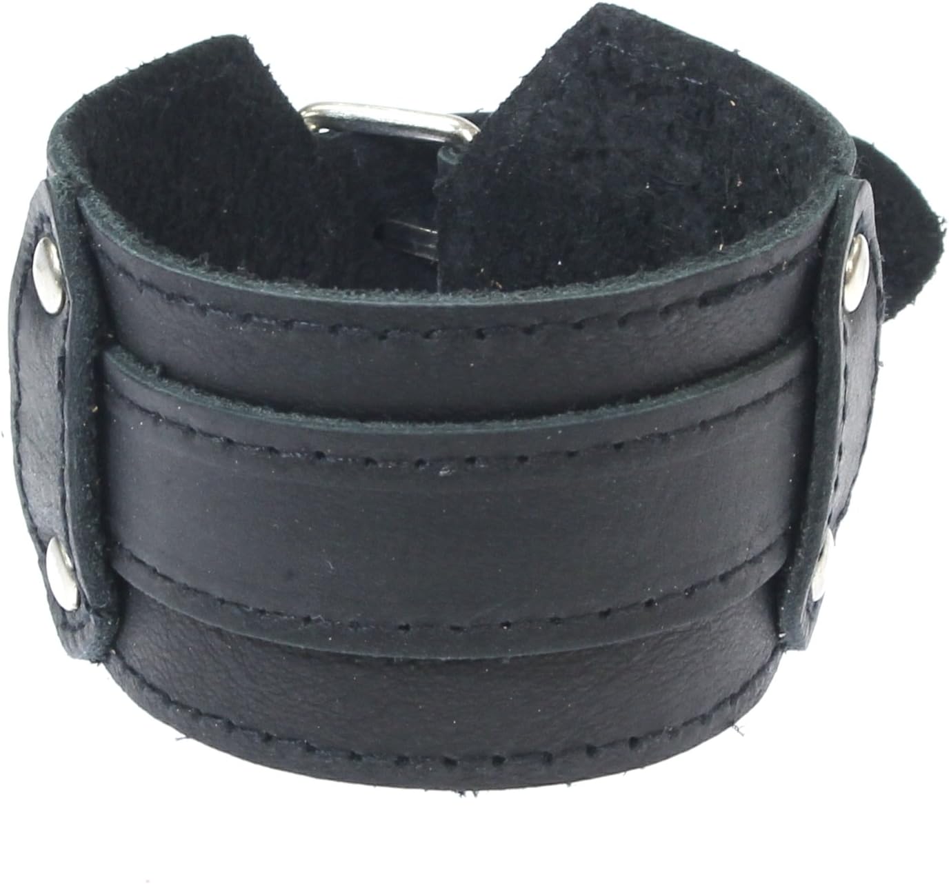 benerini Mens Leather 22 cm Leangth Wide Triple Strap Cuff Wrap Gothic Wristband Bracelet Buckle Fastening