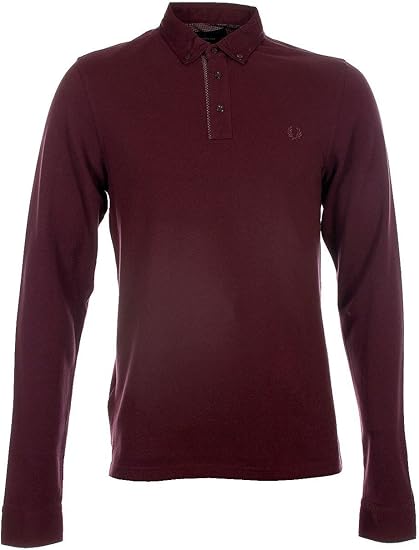 Fred Perry Long Sleeved Gingham Trim Polo Shirt M1363 Burgundy XL : Amazon.co.uk: Clothing