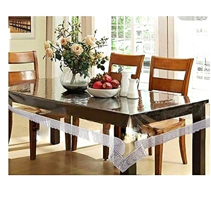 Oneness Fashion 8 to 10 Seater 60 X 108 inch Silver Border Transparent Waterproof Table Cover Sheet Mat PVC Plastic Dining Ractangle