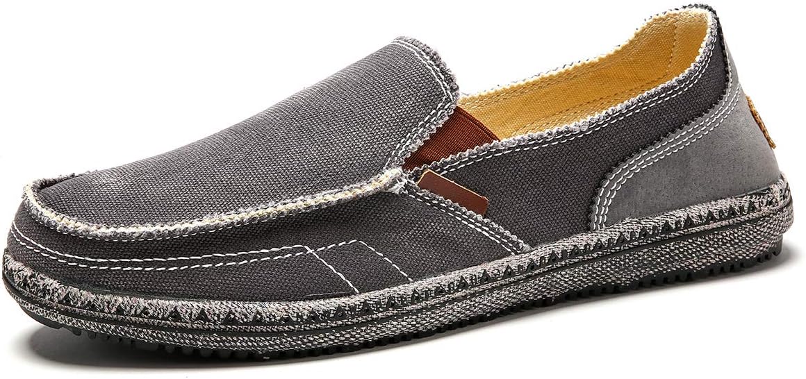 Men's Casual Canvas Shoes Slip-on Vintage Cloth Sneakers Wide Width Penny Loafers Outdoor Flat Deck Boat Walking Shoes