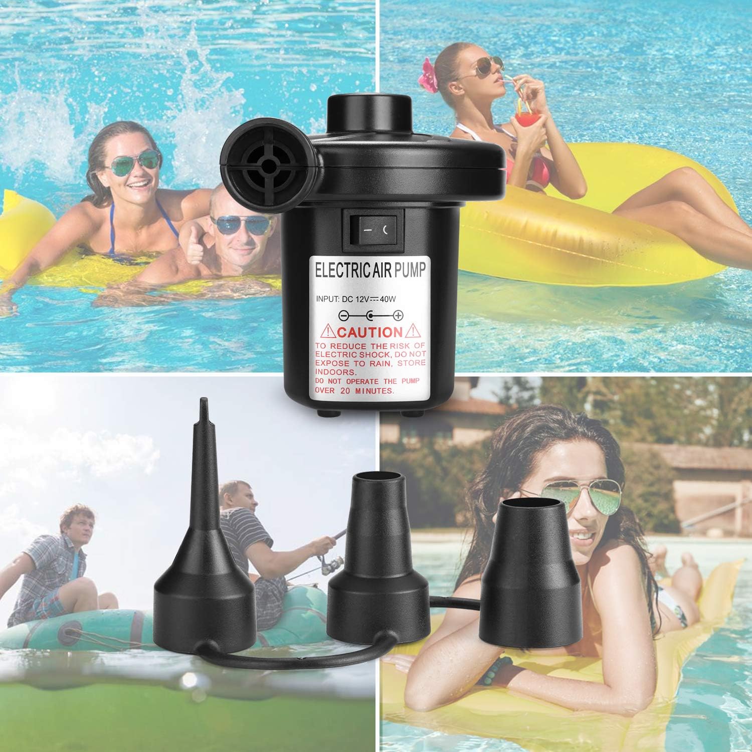 Electric Air Pump, AGPtEK Portable Quick-Fill Air Pump with 3 Nozzles, 110V AC/12V DC, Perfect Inflator/Deflator Pumps for Outdoor Camping, Inflatable Cushions, Air Mattress Beds, Boats, Swimming Ring: Home & Kitchen