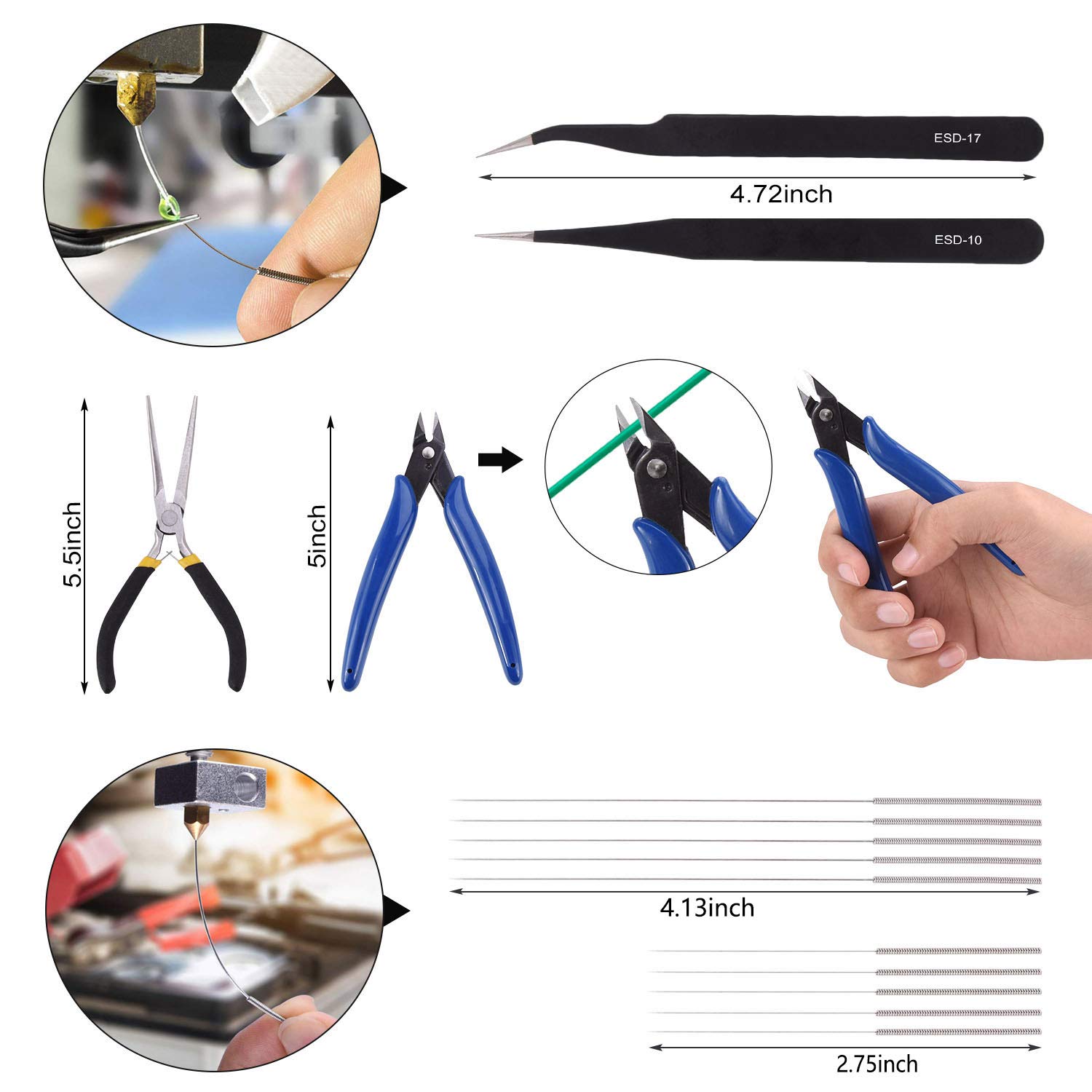 Suteck 3D Printer Tool Kit 45 PCS Including Carving Knife Set Cleaning Needle Tweezers Pliers Scraper Basic Tools with Storage Bag for Removing Fishing 3D Printer: Industrial & Scientific