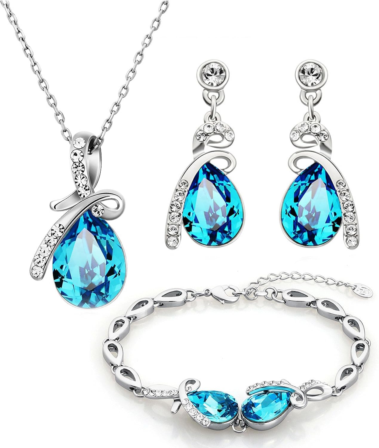 NEOGLORY Conjunto Collar Pulsera Pendientes con Cristales SWAROVSKI AZUL Joya Original Regalo