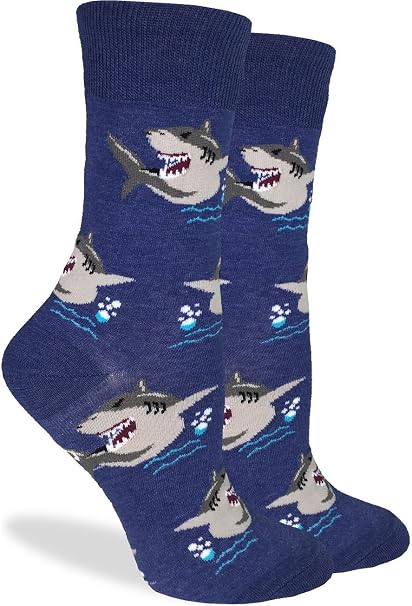 Good Luck Sock Women's Shark Crew Socks,Blue,Shoe: 5-9