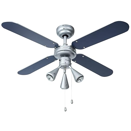 Bestron Deckenventilator mit Lampe, Ø 102 cm, 50 W, Silber/Blau