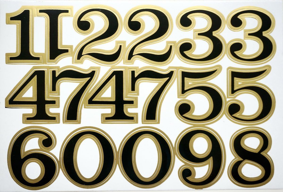 "10 Sheets" "2 Inches" Numbers Sticker Decal Graphic Logo Sign Office Car Black Gold