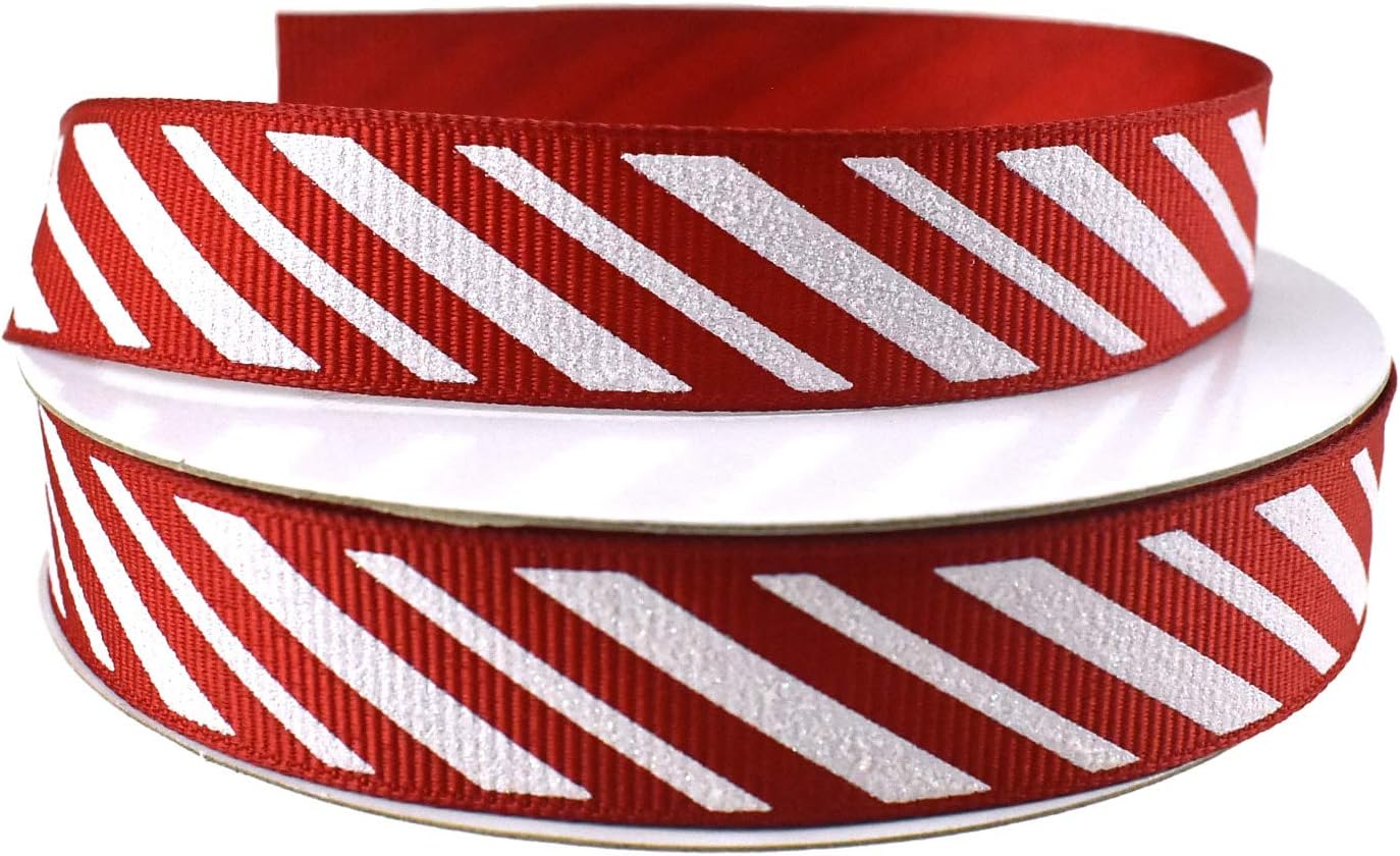 Homeford Glittered Candy Cane Stripes Grosgrain Ribbon, 5/8