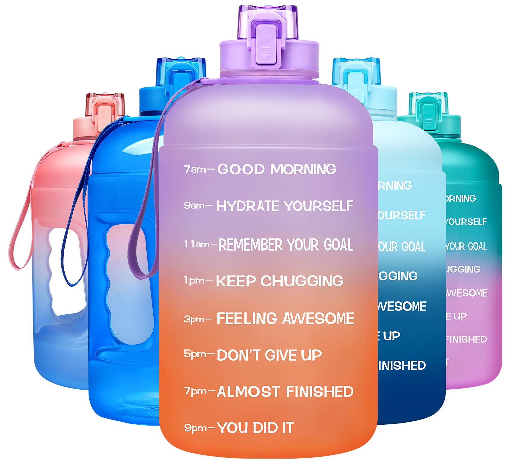 Venture Pal Half Gallon/ 64 Oz Motivational Water Bottle with Time Marker - Reusable Water Jug with Handle and Measurement Scale - Leakproof Large Water Bottle for Gym, Office, Home
