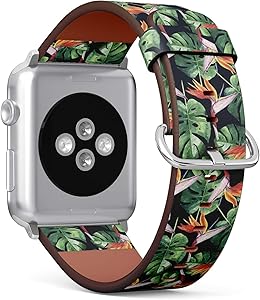 Compatible with Apple Watch (Big 42mm/44mm) Series 1,2,3,4 - Leather Band Bracelet Strap Wristband Replacement - Tropical Hawaii Leaves Palm Tree